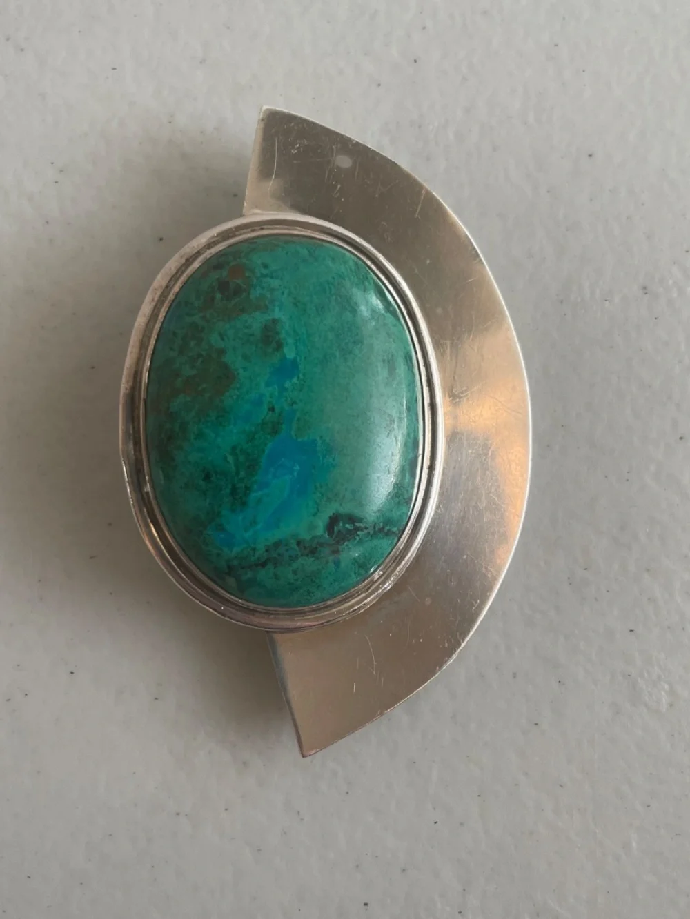 925 Money Clip with Large Chrysocolla Malachite Vintage Mexican Modernist